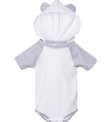 RABBIT SKINS Custom Infant Fine Jersey Short Sleeve Raglan Bodysuit with Hood & Ears