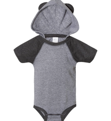 RABBIT SKINS Custom Infant Fine Jersey Short Sleeve Raglan Bodysuit with Hood & Ears