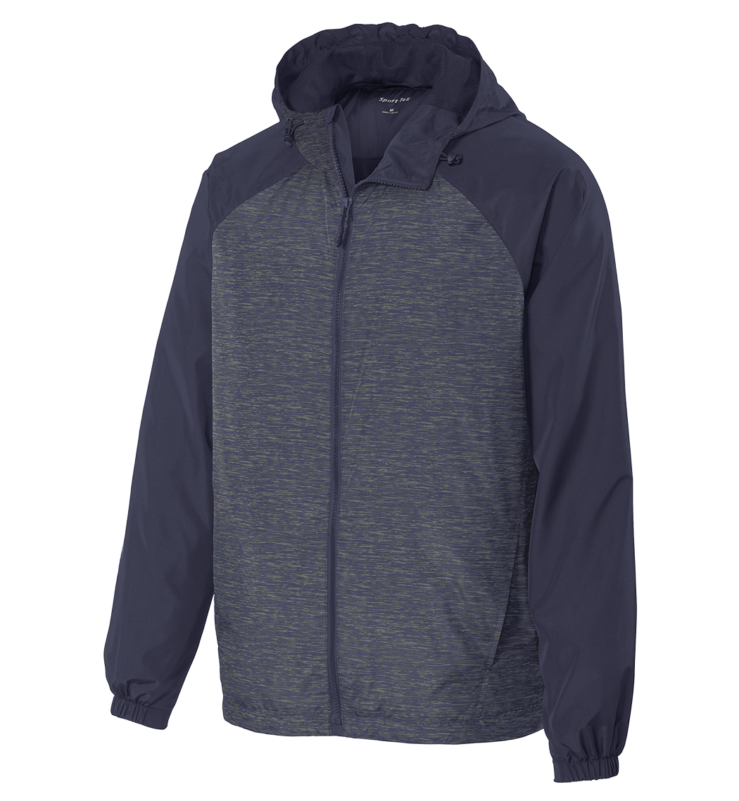 SPORT-TEK Custom Men's Heather Colorblock Raglan Hooded Wind Jacket