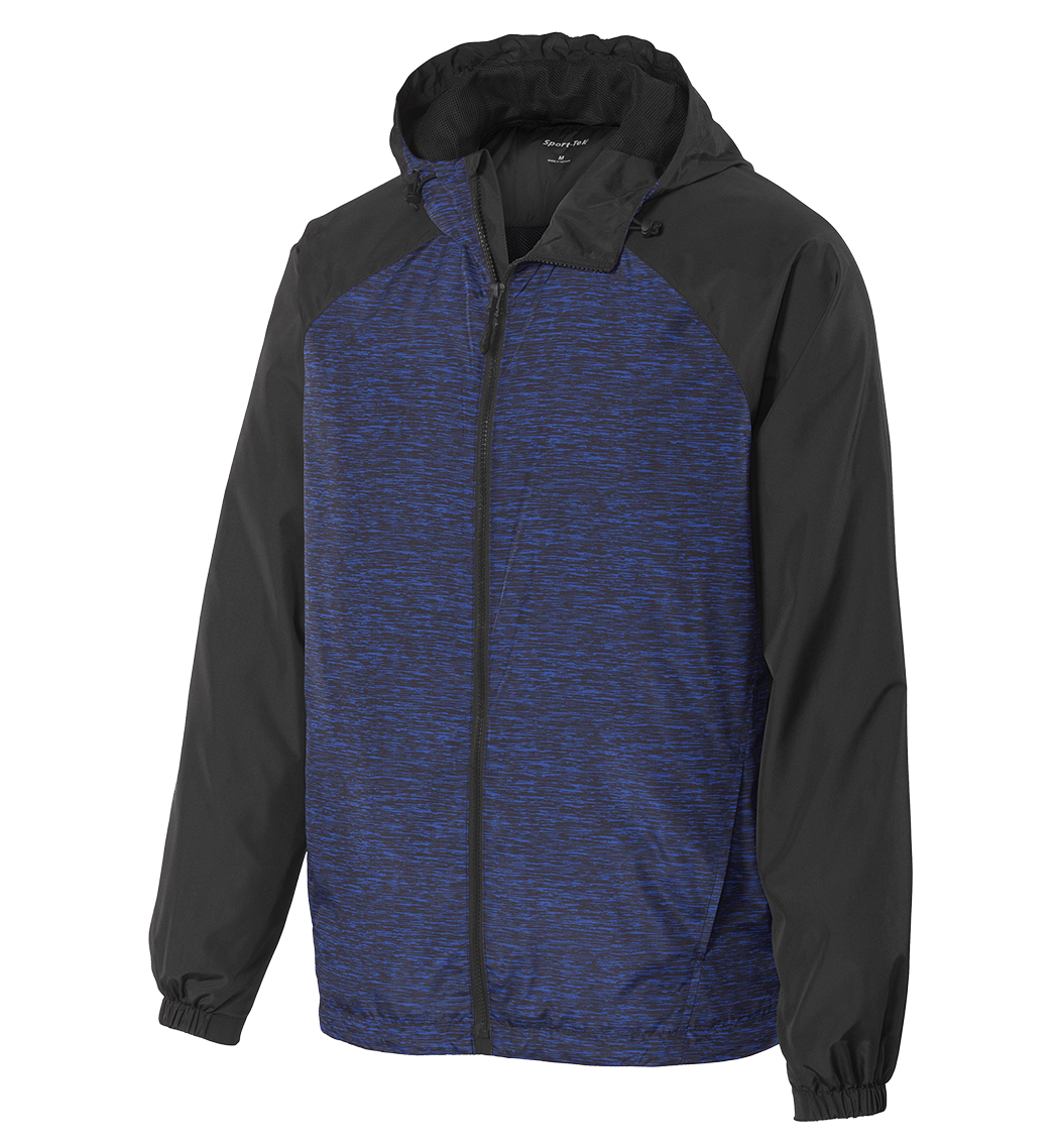 SPORT-TEK Custom Men's Heather Colorblock Raglan Hooded Wind Jacket