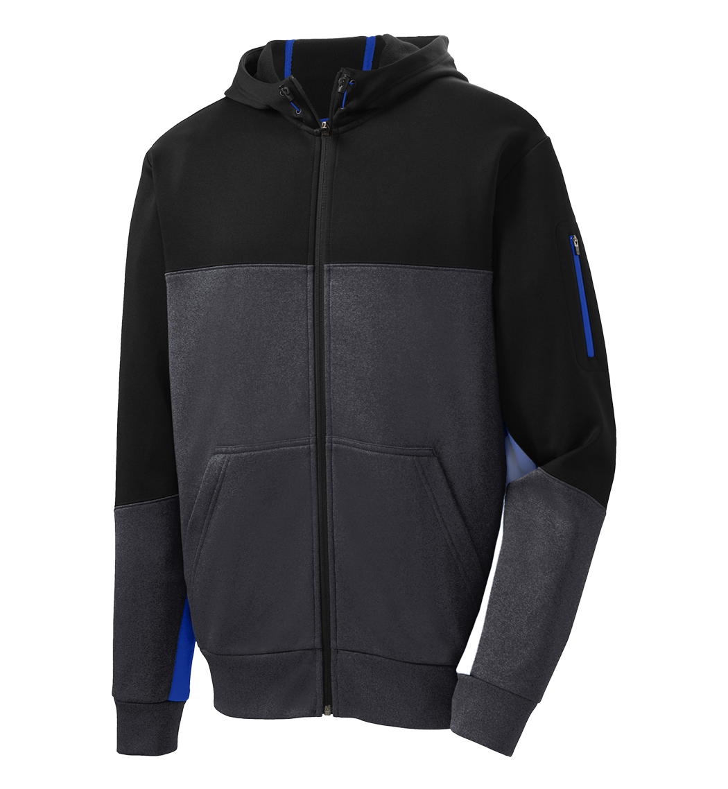 SPORT-TEK Custom Men's Tech Fleece Colorblock Full-Zip Hooded Jacket
