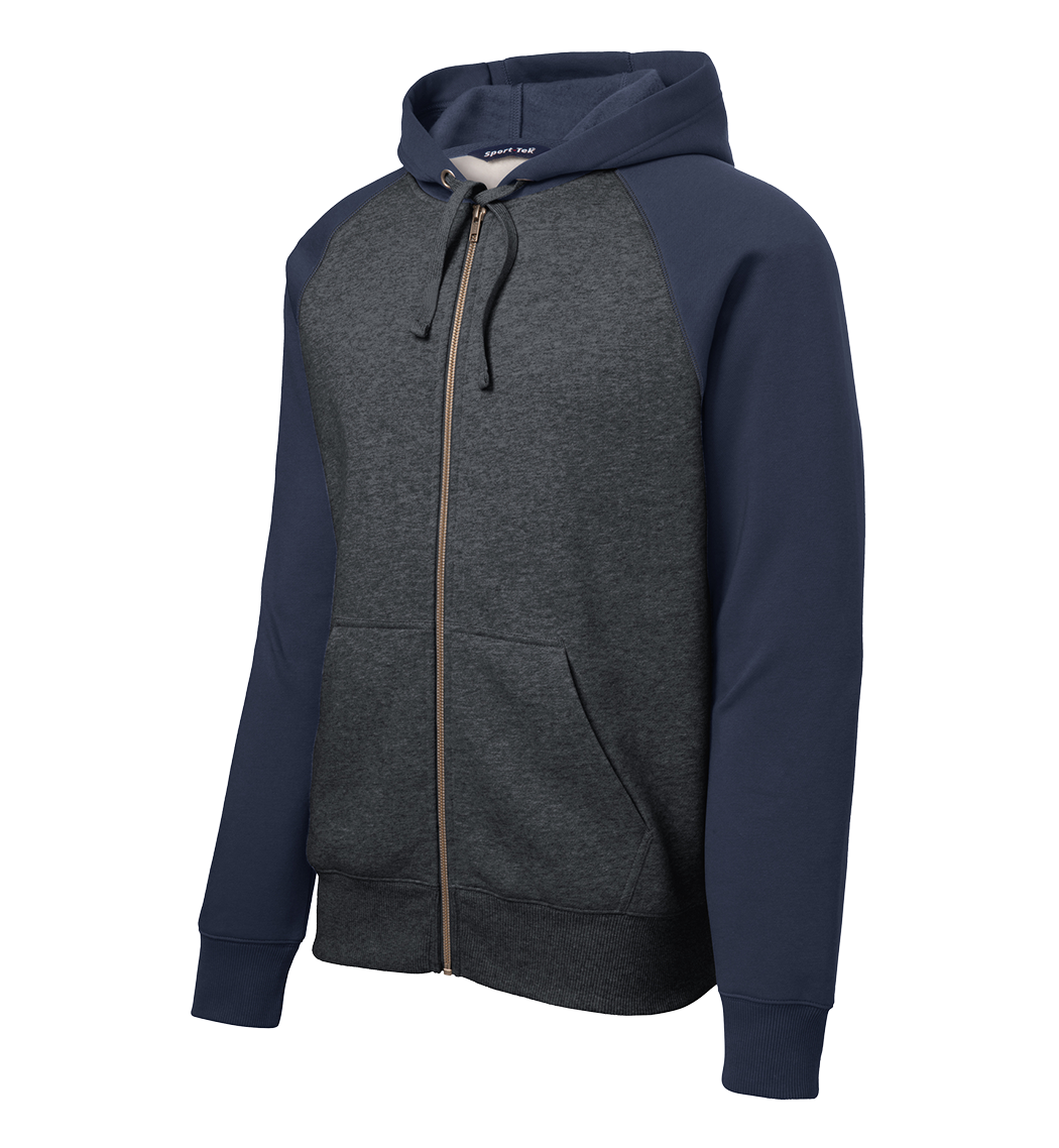 SPORT-TEK Custom Men's Raglan Colorblock Full-Zip Hooded Fleece Jacket