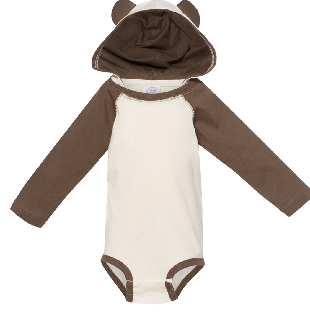 RABBIT SKINS Custom Infant Fine Jersey Character Hooded Long Sleeve Bodysuit with Ears